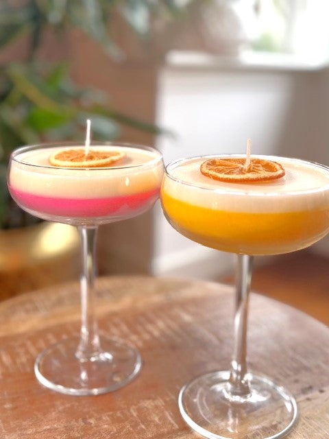 Set van 2 cocktailkaarsen – roze & geel